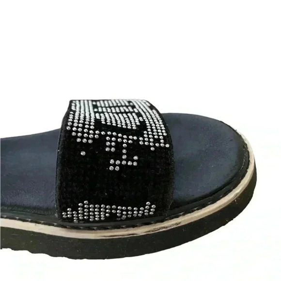 Black Leather Embellished Open Toe Adjustable Strap Closure Big SZ 35 (3.5 US) - Picture 8 of 10